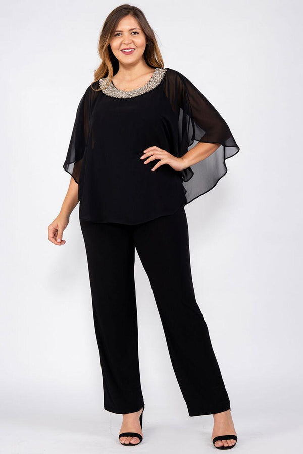 R&M Richards Plus Size Mother of the Bride Cape Pantsuit - The Dress Outlet R&M Richards