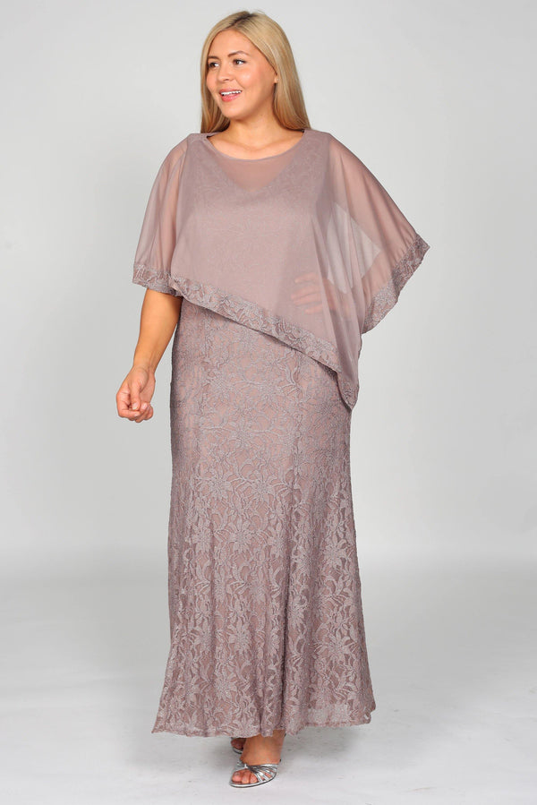Long Cape Lace Dress Mother Of The Bride R&M Richards 2344