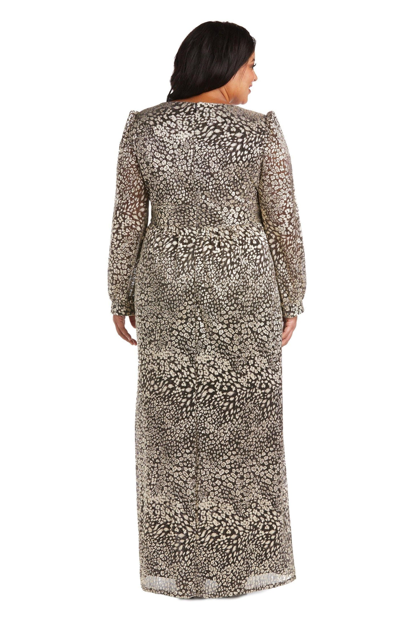 R&M Richards Long Plus Size Metallic Dress 2462W - The Dress Outlet