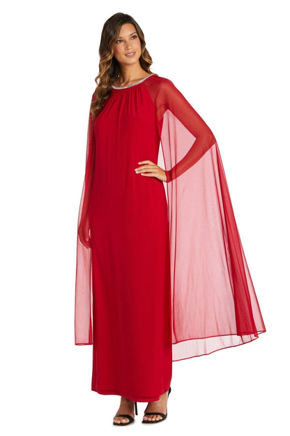 R&M Richards Plus Size Long Formal Cape Gown Red
