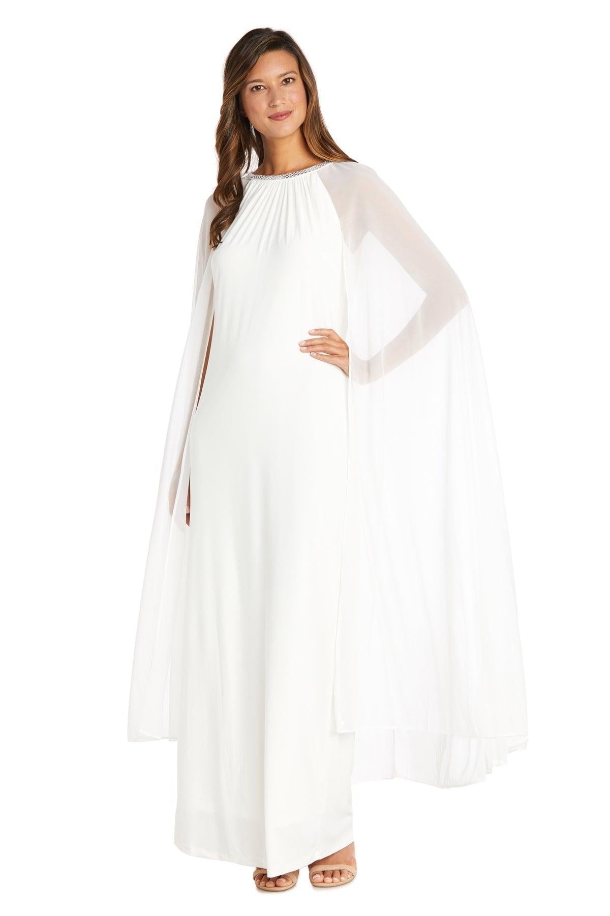 R&M Richards Plus Size Long Formal Cape Gown White