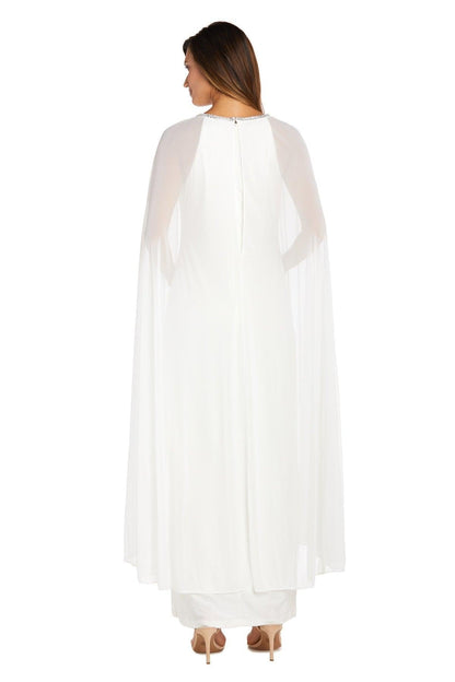 R&M Richards Plus Size Long Formal Cape Gown White