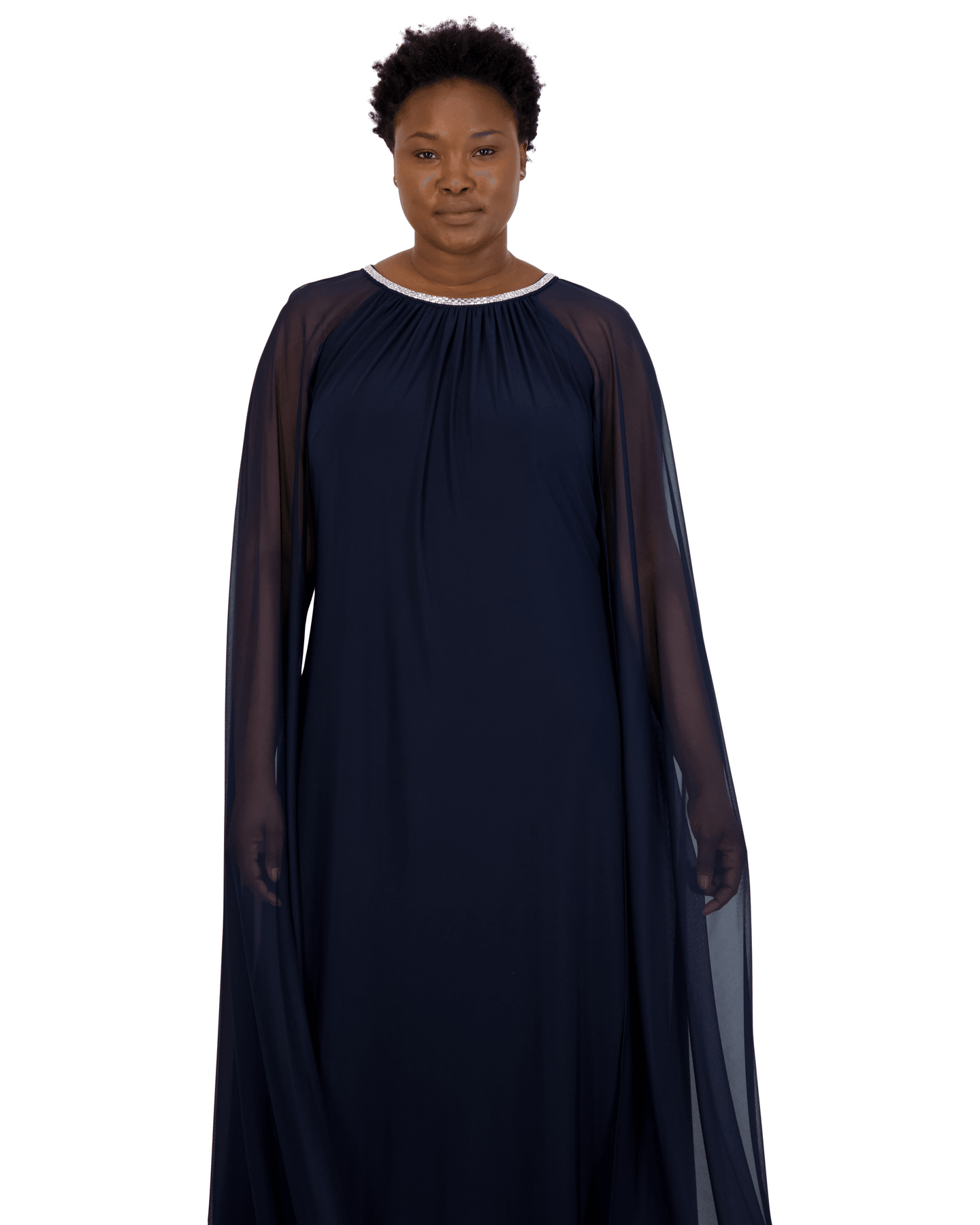 R&M Richards 2487W Plus Size Maternity Long Formal Cape Gown