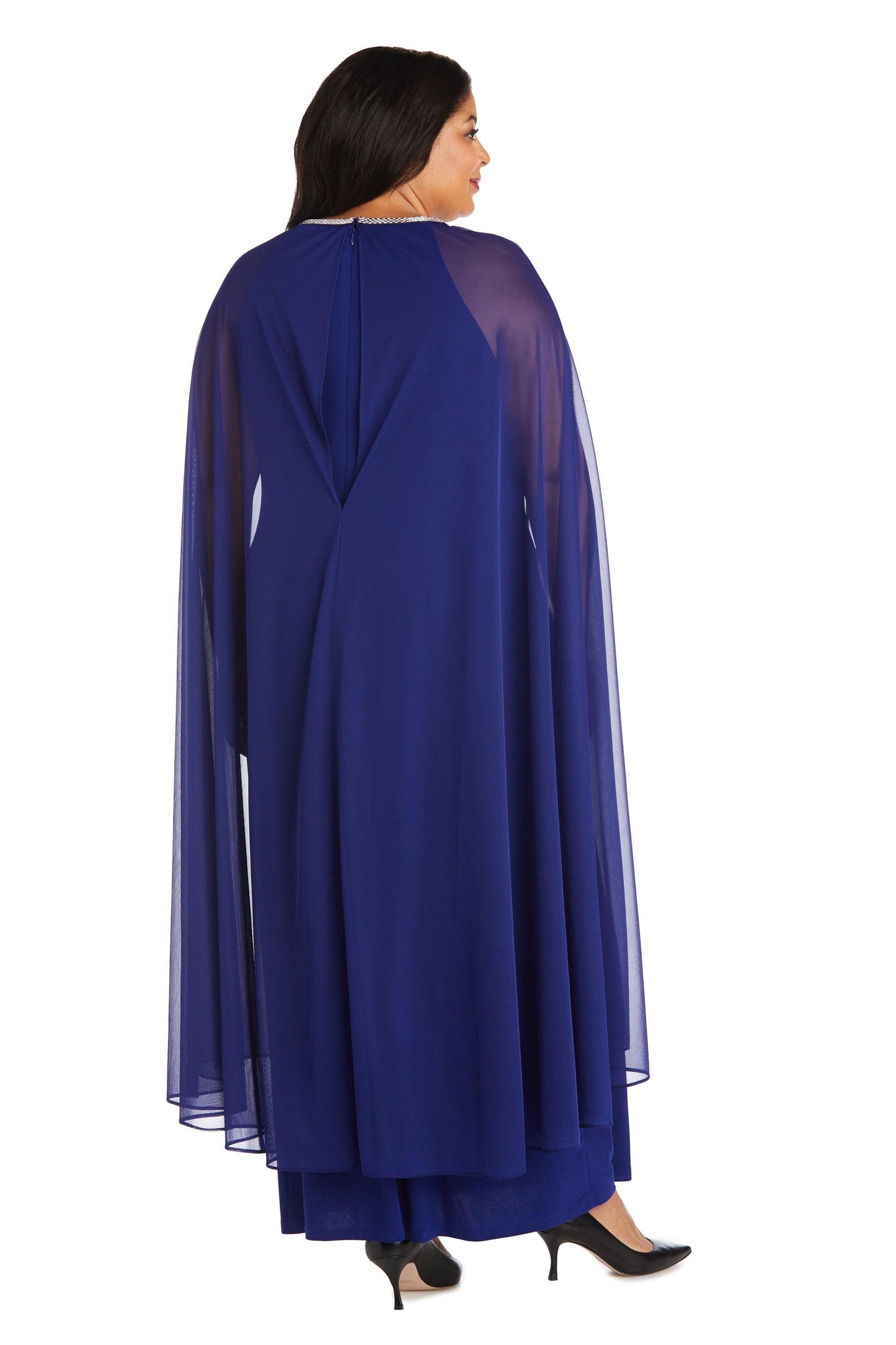 R&M Richards Plus Size Long Formal Cape Gown Electric Blue
