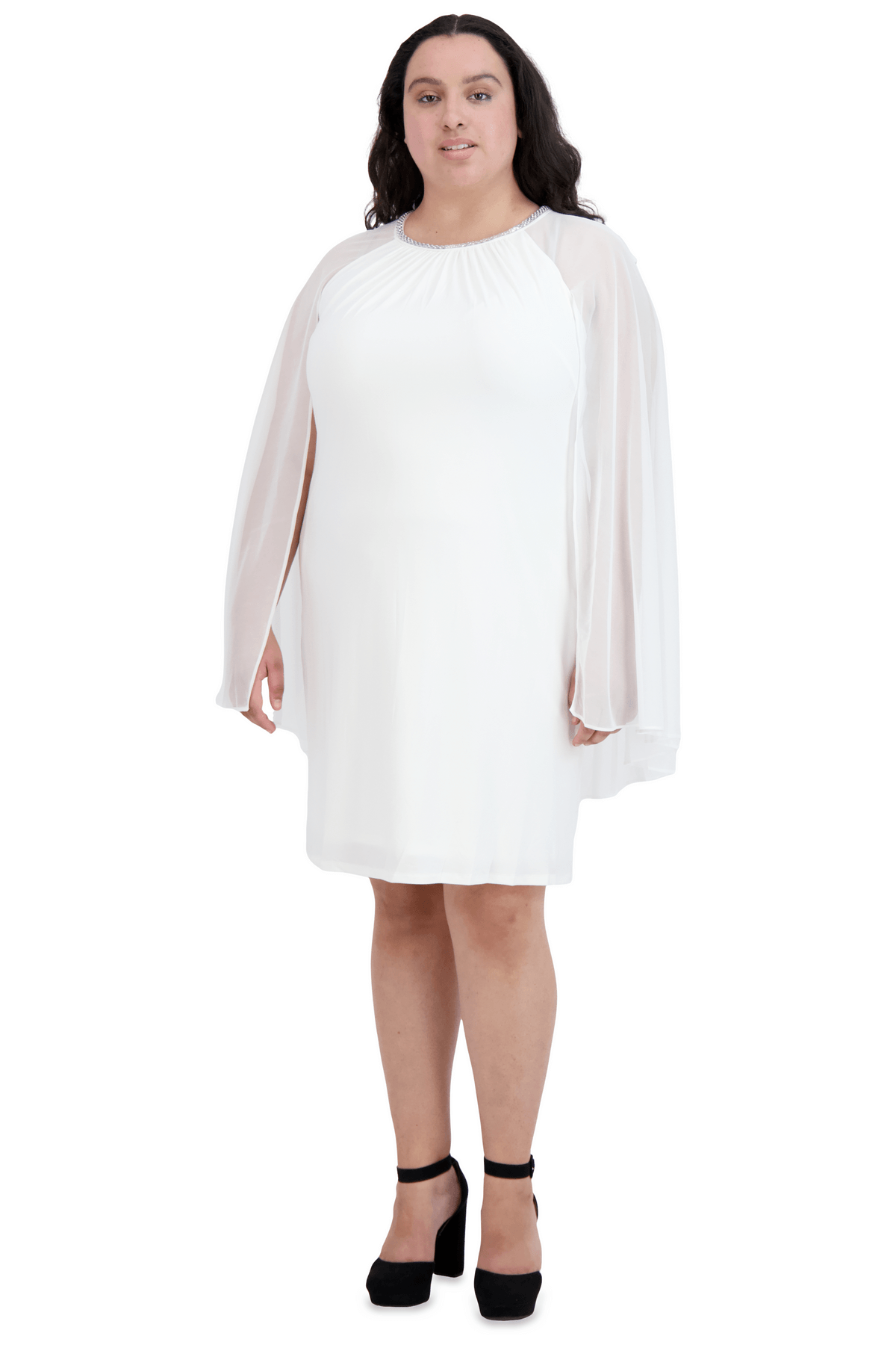 R&M Richards Short Plus Size Cape Dress 2496W - The Dress Outlet