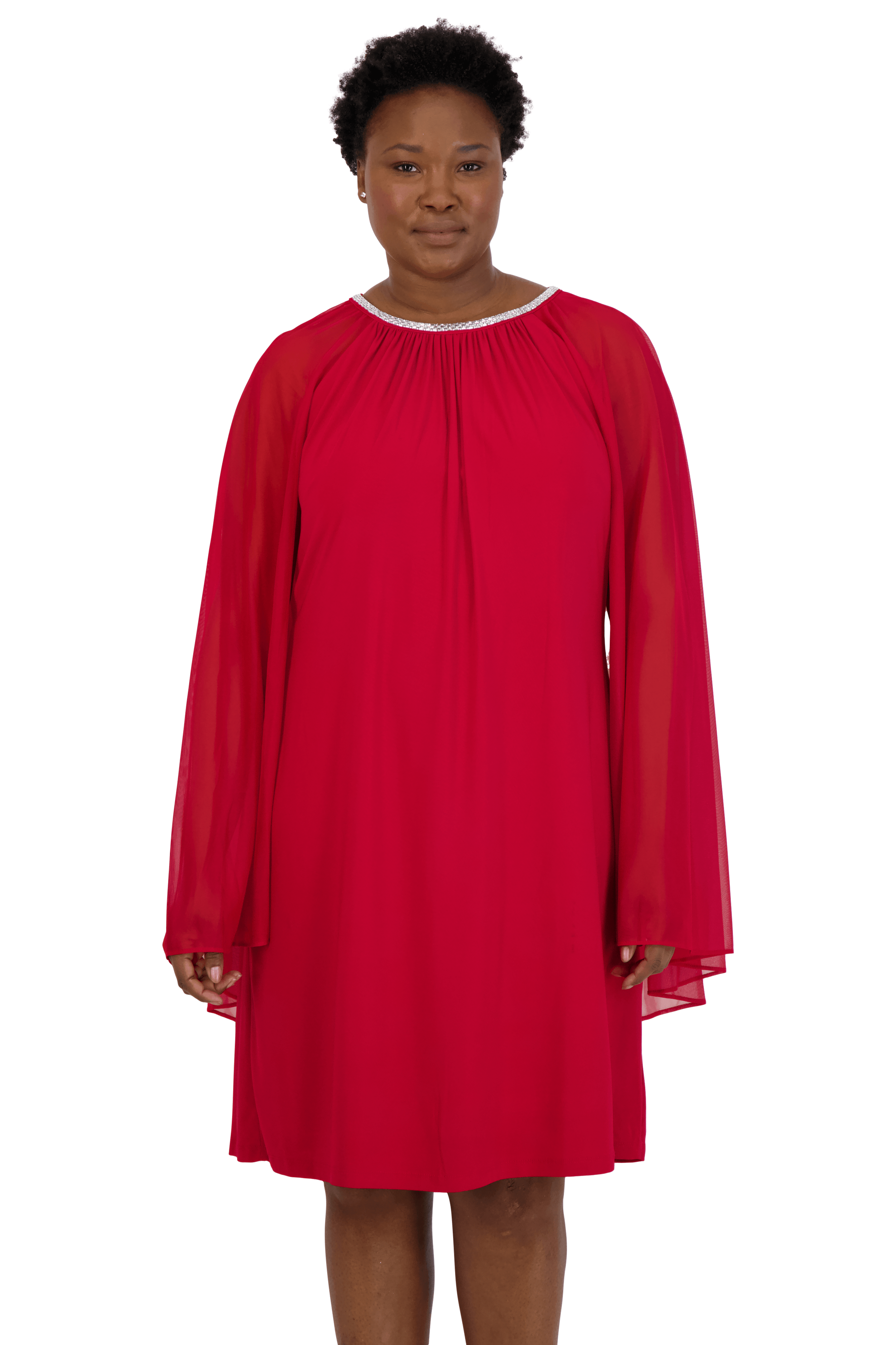 R&M Richards 2496W Short Plus Size Cape Dress