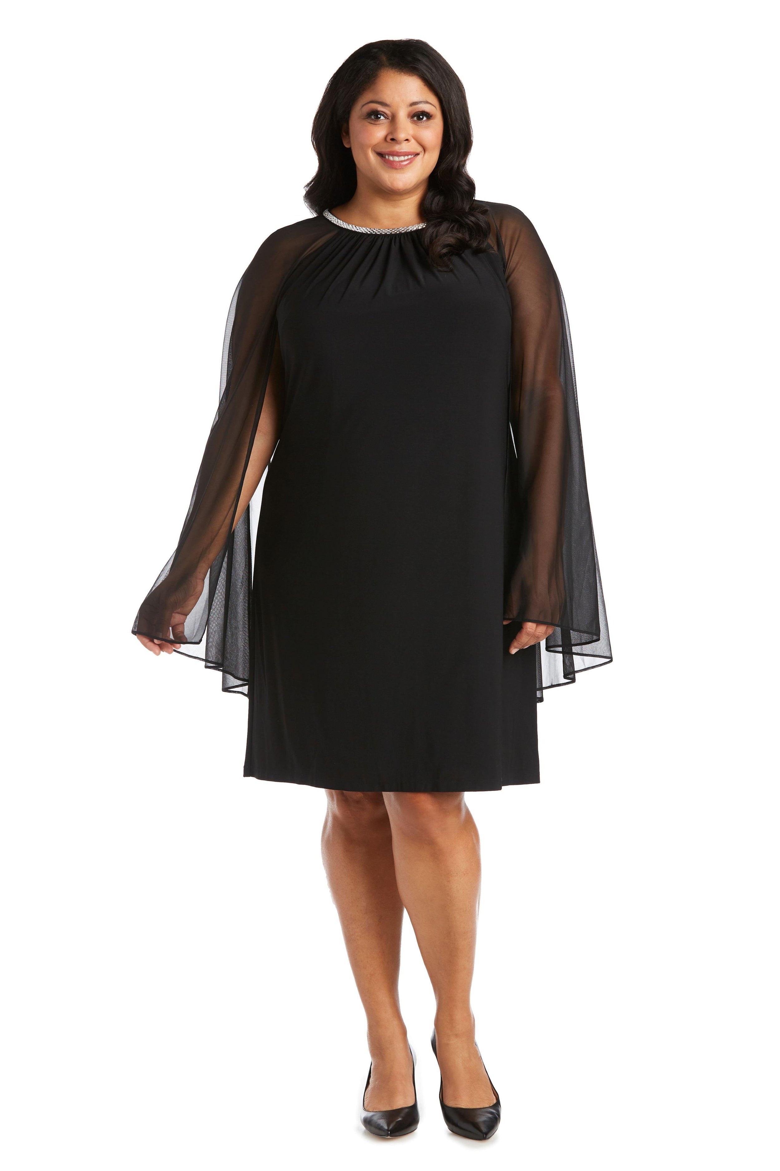 R&M Richards Short Plus Size Cape Dress 2496W - The Dress Outlet