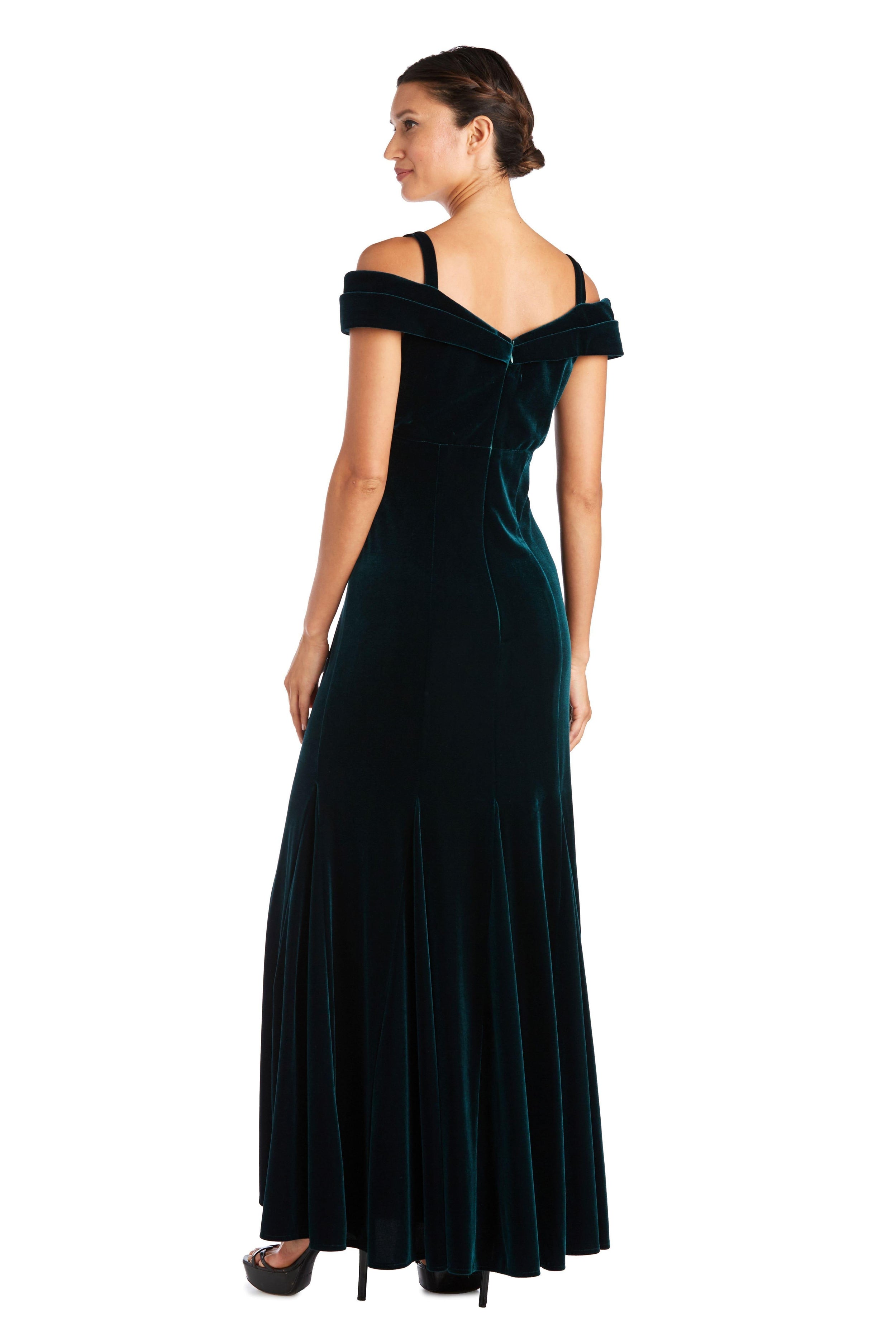 R&M Richards Long Formal Off Shoulder Velvet Dress 2509 - The Dress Outlet