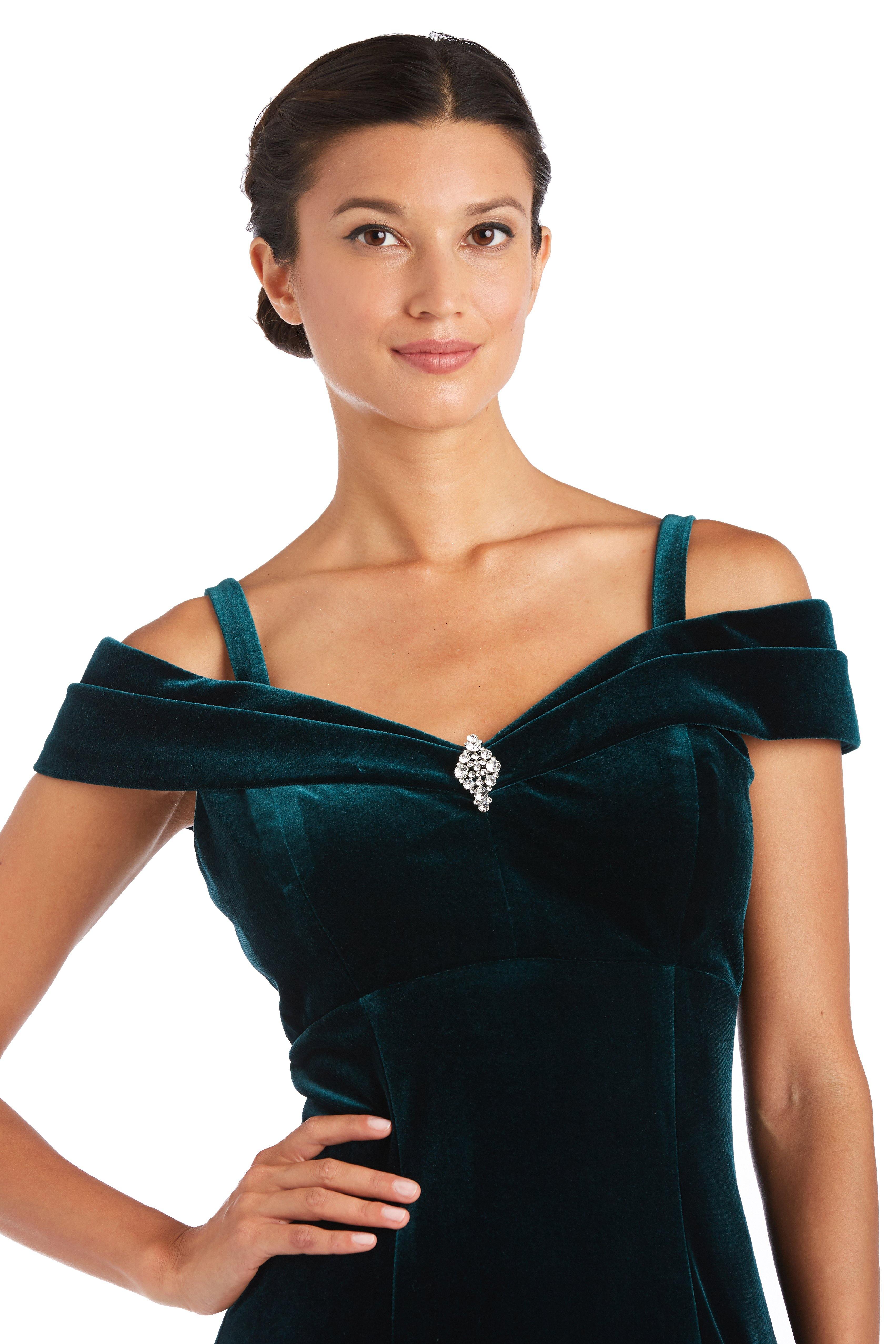 R&M Richards Long Formal Off Shoulder Velvet Dress 2509 - The Dress Outlet