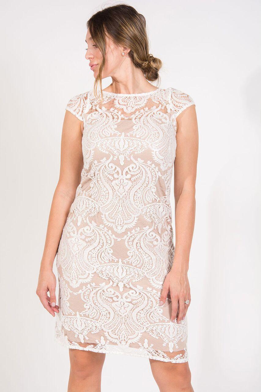 R&M Richards Short Cocktail Lace Formal Dress Ivory - The Dress Outlet R&M Richards