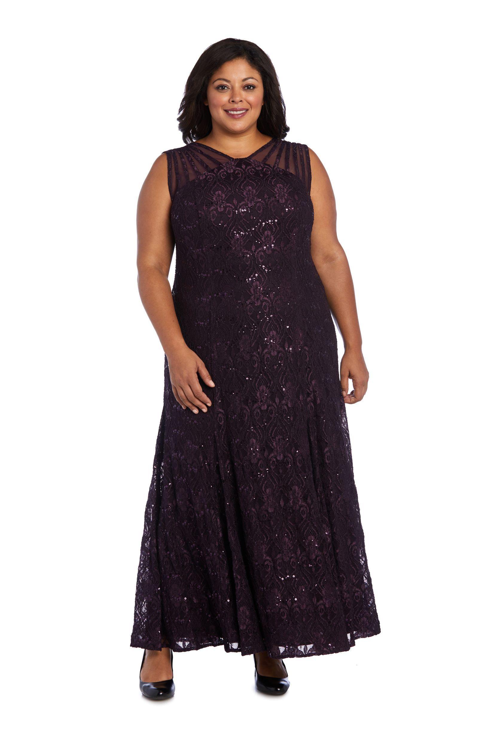 R&M Richards 3198W Plus Size Long Lace Gown - Champagne / 20W R&M Richards 3198W Plus Size Long Lace Gown - Champagne / 20W