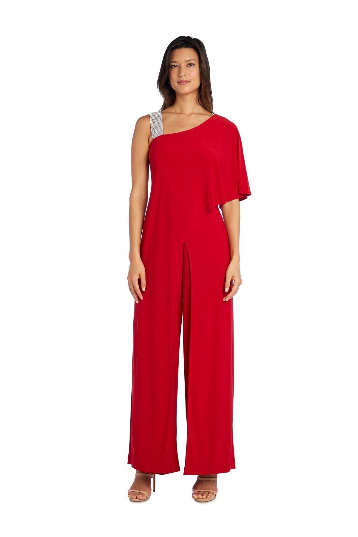 R&M Richards Asymmetric Jumpsuit with Overlay 3420 - The Dress Outlet