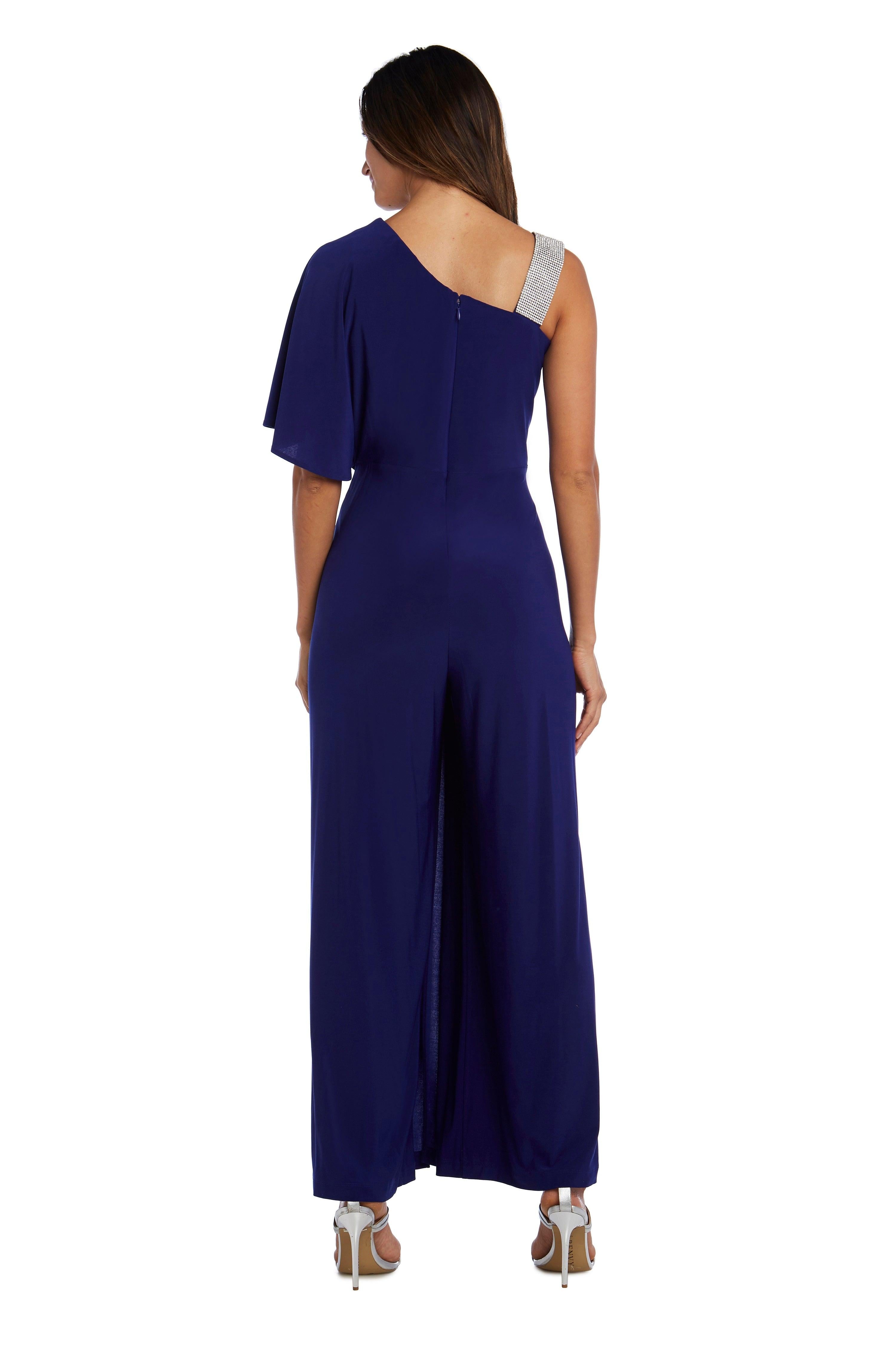 R&M Richards Asymmetric Jumpsuit with Overlay 3420 - The Dress Outlet