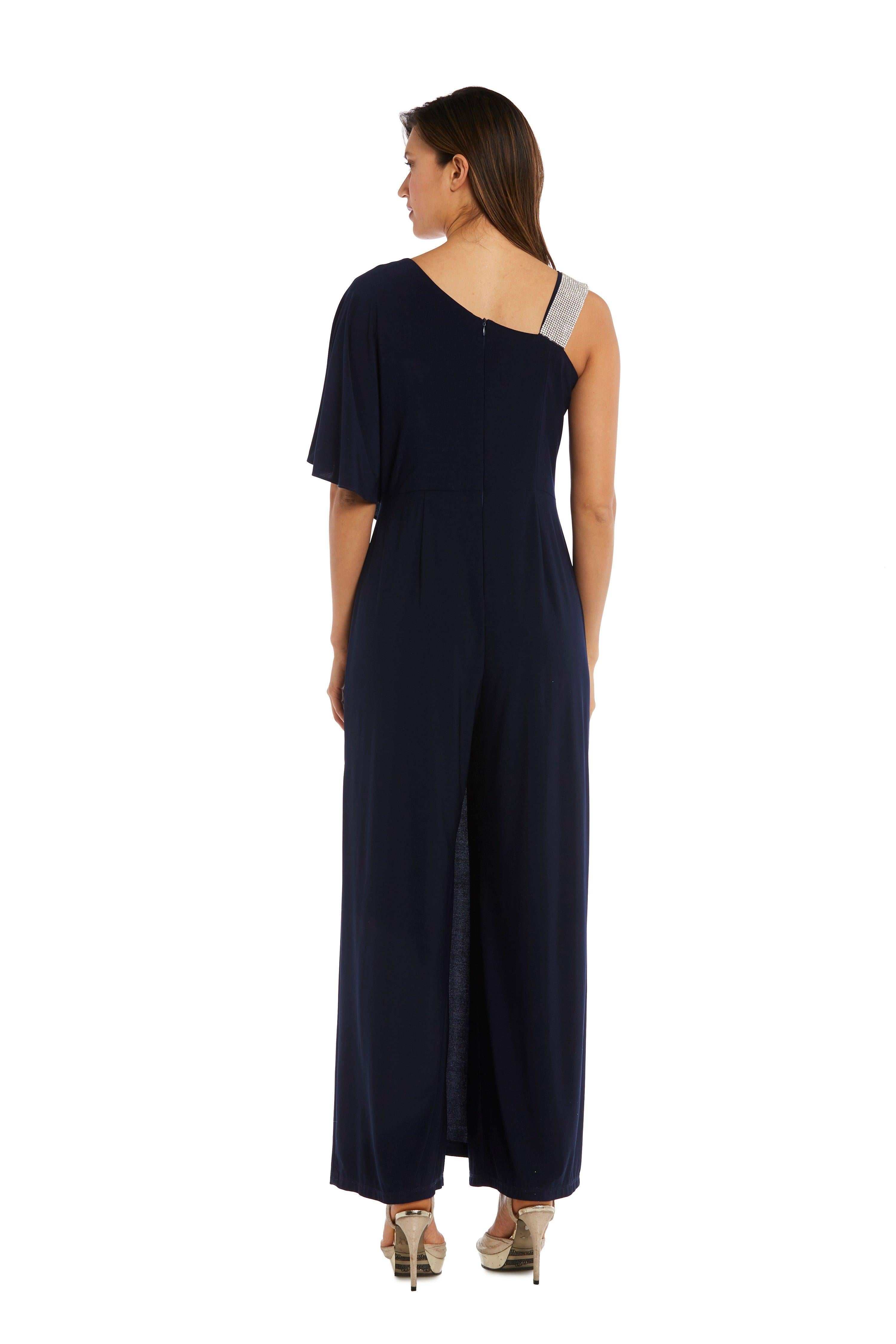 R&M Richards Asymmetric Jumpsuit with Overlay 3420 - The Dress Outlet