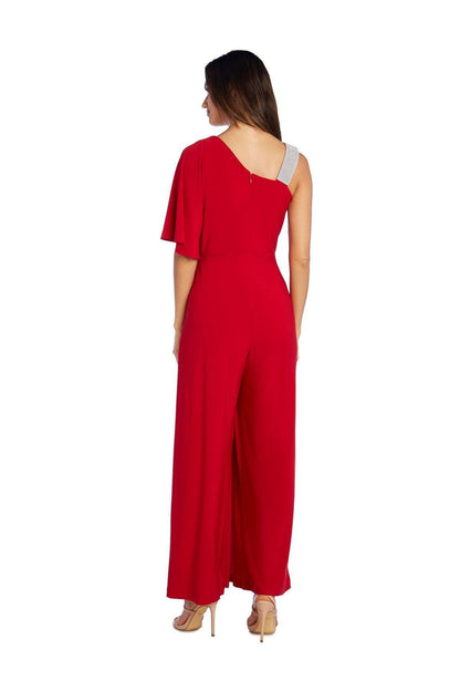 R&M Richards Asymmetric Jumpsuit with Overlay 3420 - The Dress Outlet