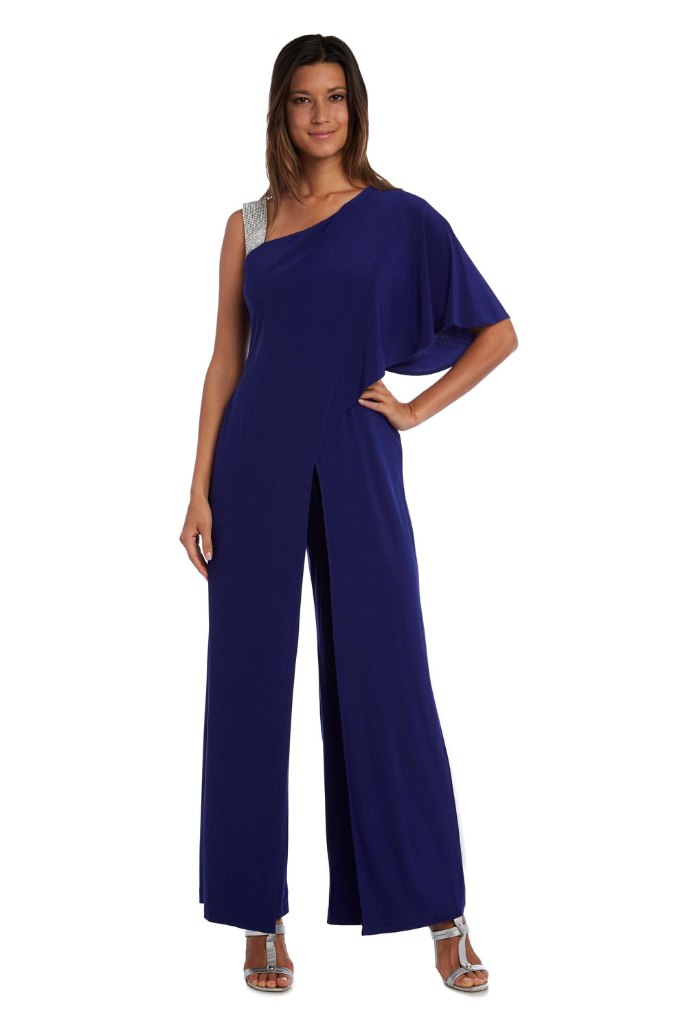 R&M Richards Asymmetric Jumpsuit with Overlay 3420 - The Dress Outlet