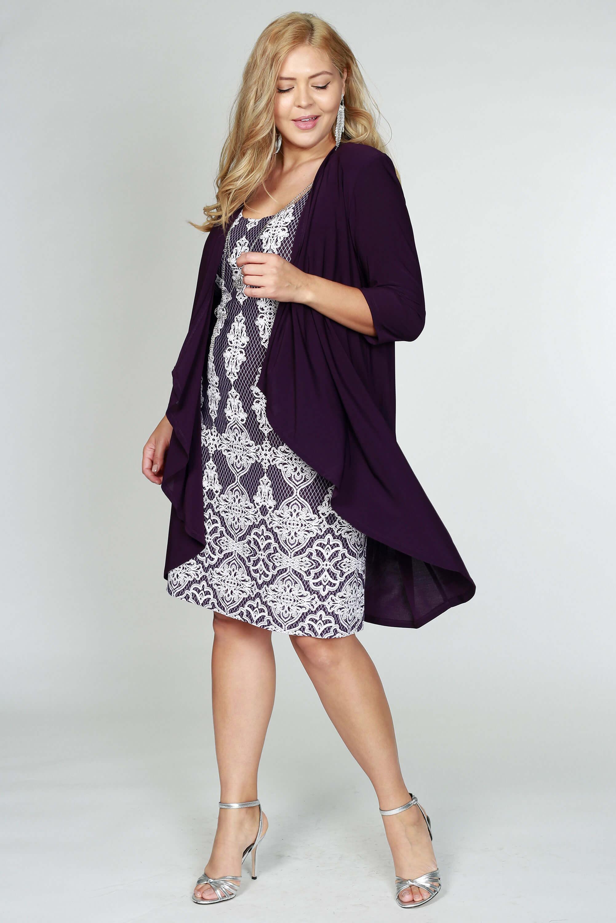 R&M Richards  Short Cocktail Lace Dress Eggplant - The Dress Outlet R&M Richards
