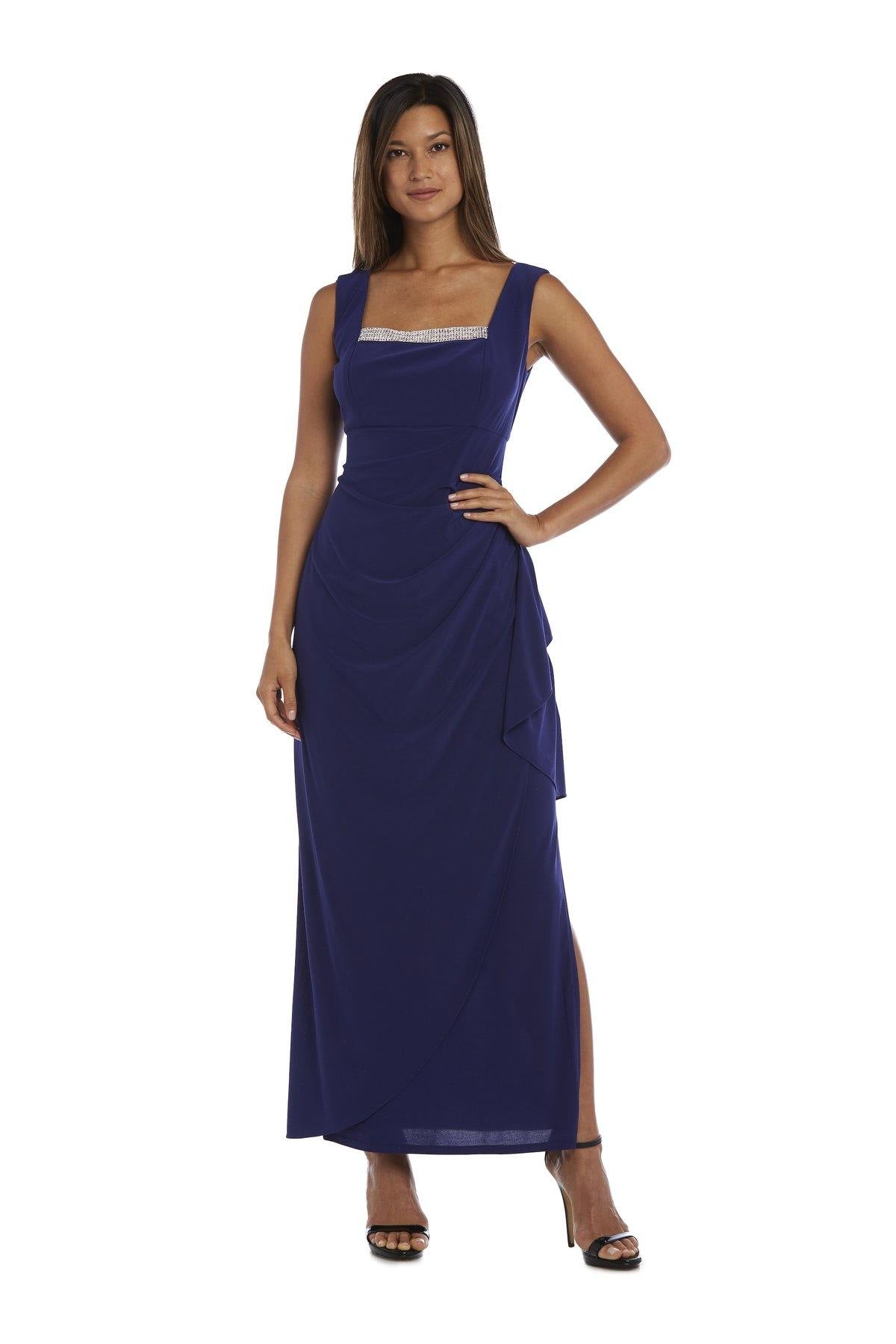 navy dinner dress blue jacket R&M Richards 3808 Evening Gown And Cropped Jacket Set
