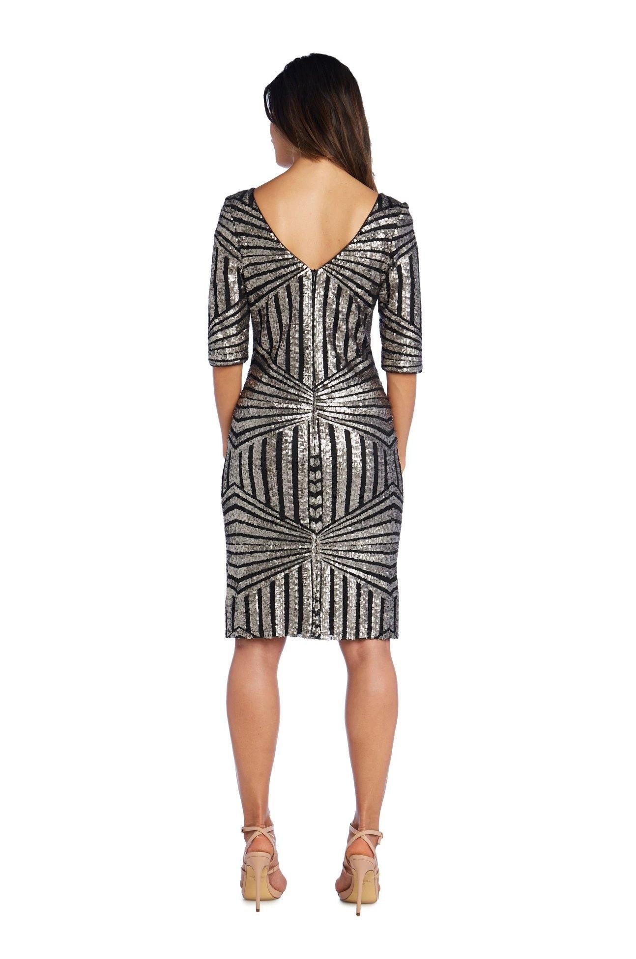 R&M Richards 3901 Short Cocktail Sequins Dress With Sleeves