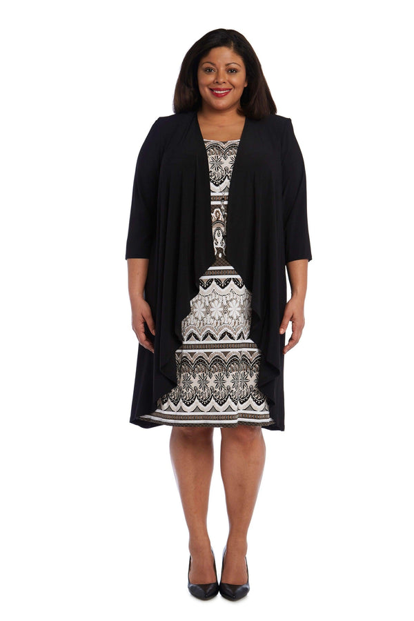 Plus Size Short Dress Black Taupe R&M Richards 5067W
