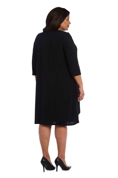 R&M Richards Plus Size Short Dress Black Taupe - The Dress Outlet R&M Richards