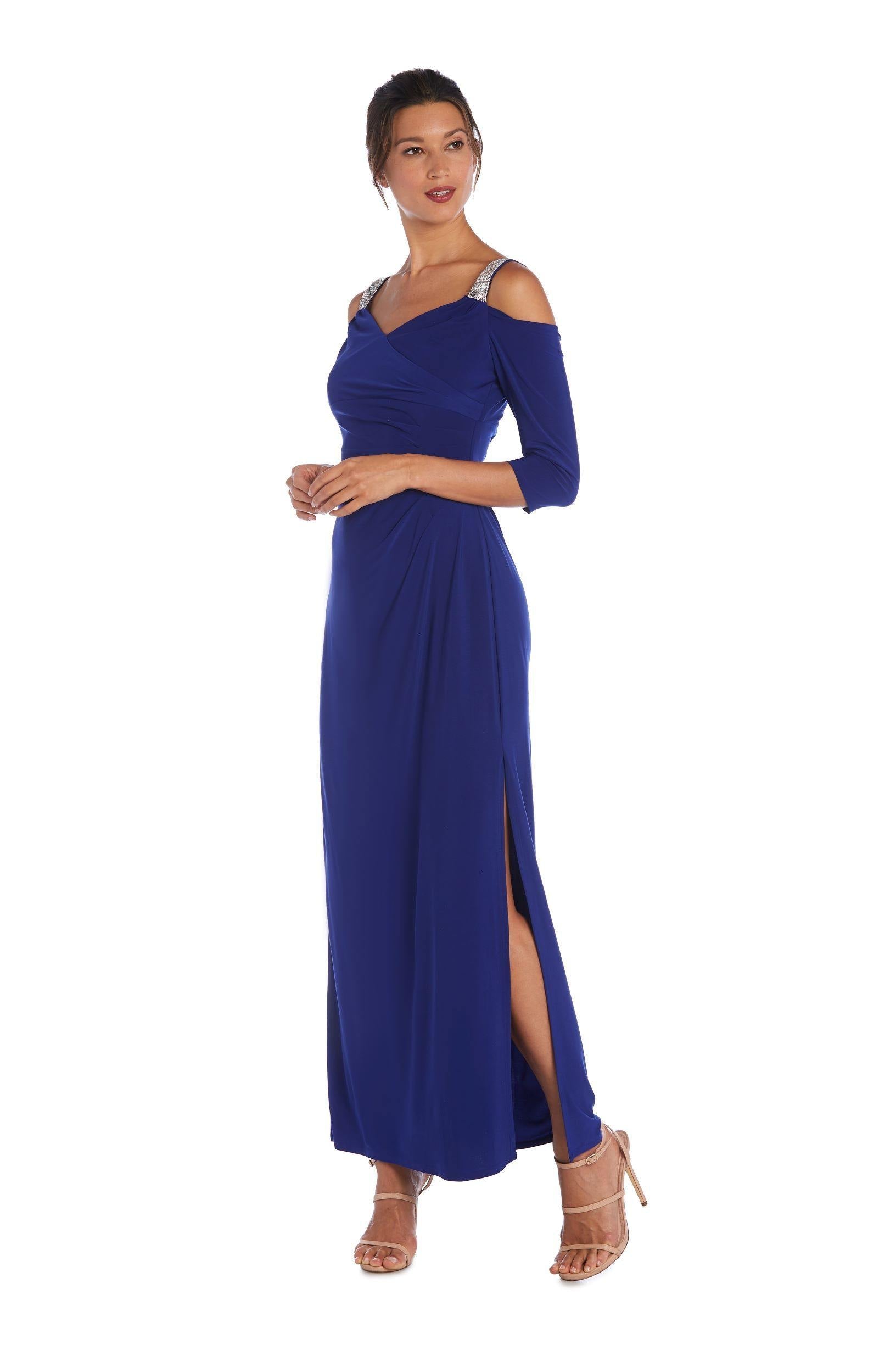 R & M Richards Embellished Cold-Shoulder Gown - Electric Blue - 16 R & M Richards Embellished Cold-Shoulder Gown - Electric Blue - 16