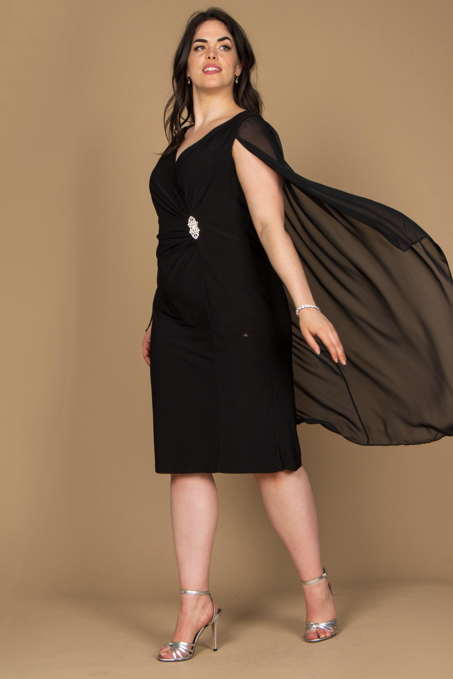 R&M Richards Short Plus Size Cape Dress 5806W - The Dress Outlet