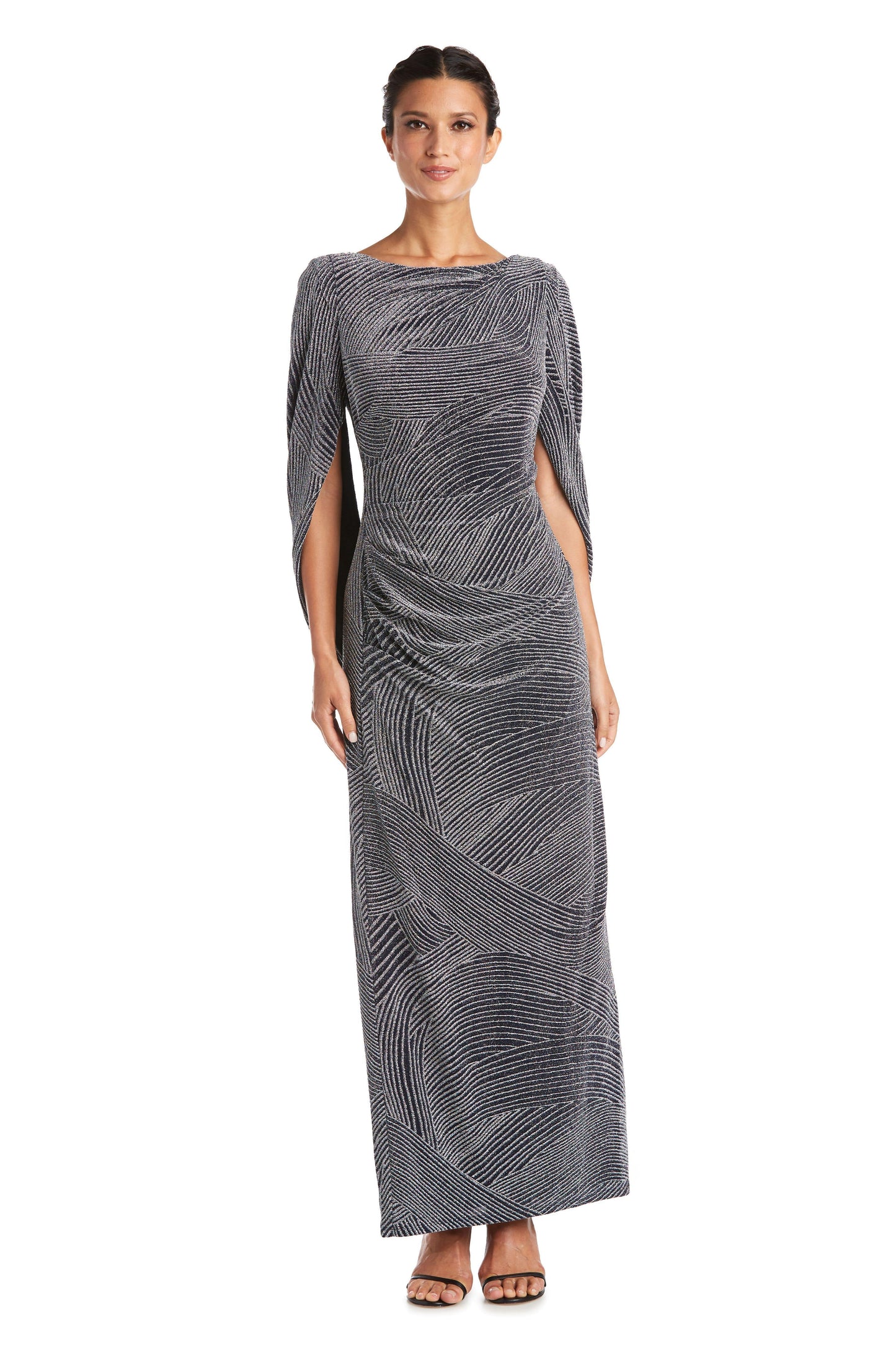 R&M Richards Long Formal Fitted Metallic Dress 5912 - The Dress Outlet