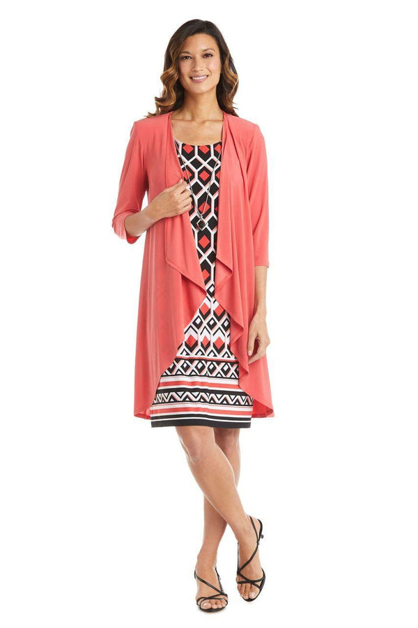 Short Two Piece Print Dress Jacket R&M Richards 5927