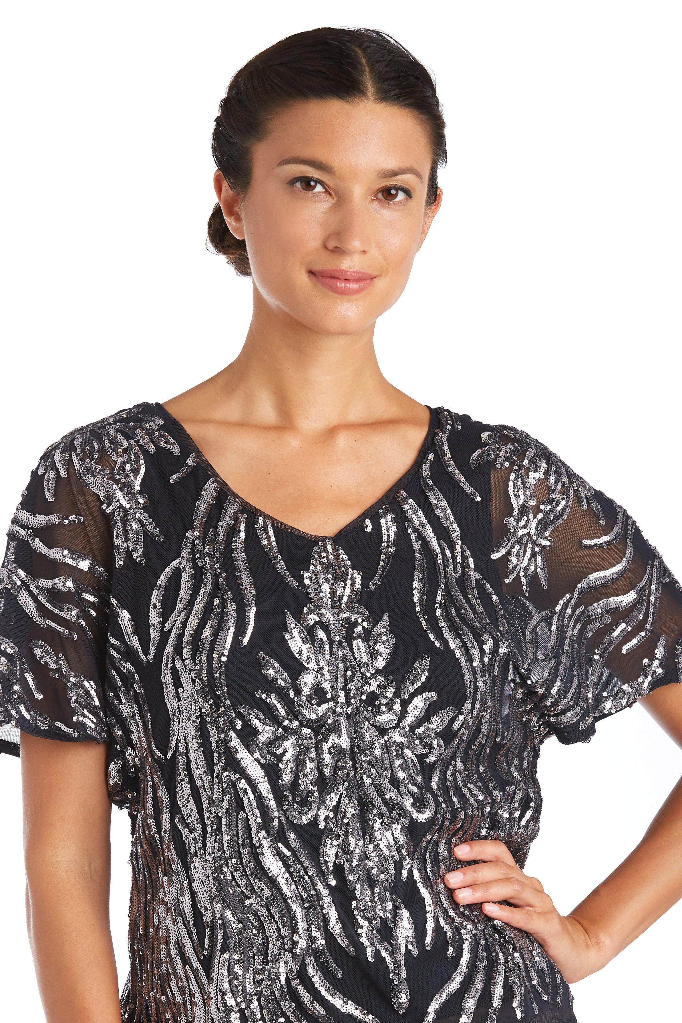 R&M Richards Butterfly Sleeve Two Tone Sequin Top 7001 - The Dress Outlet