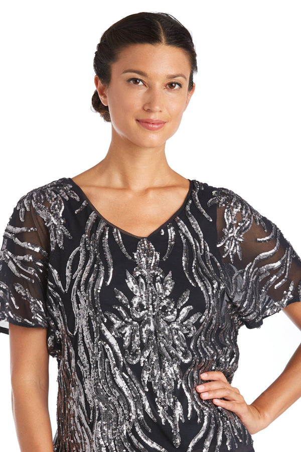Two Tone Sequin Top Butterfly Sleeve R&M Richards 7001