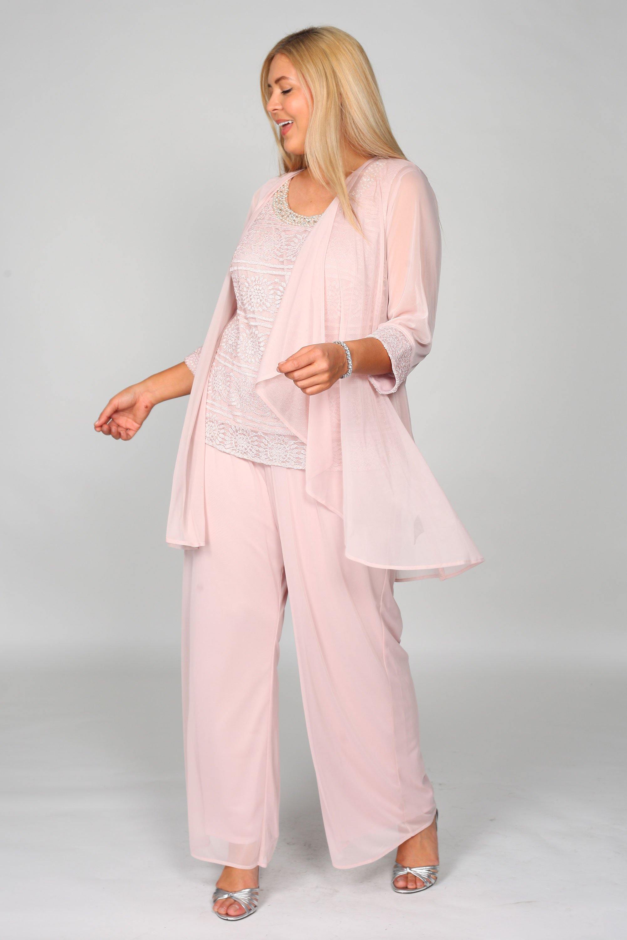 R&M Richards Plus Size Lace Chiffon Pant Suit - The Dress Outlet R&M Richards