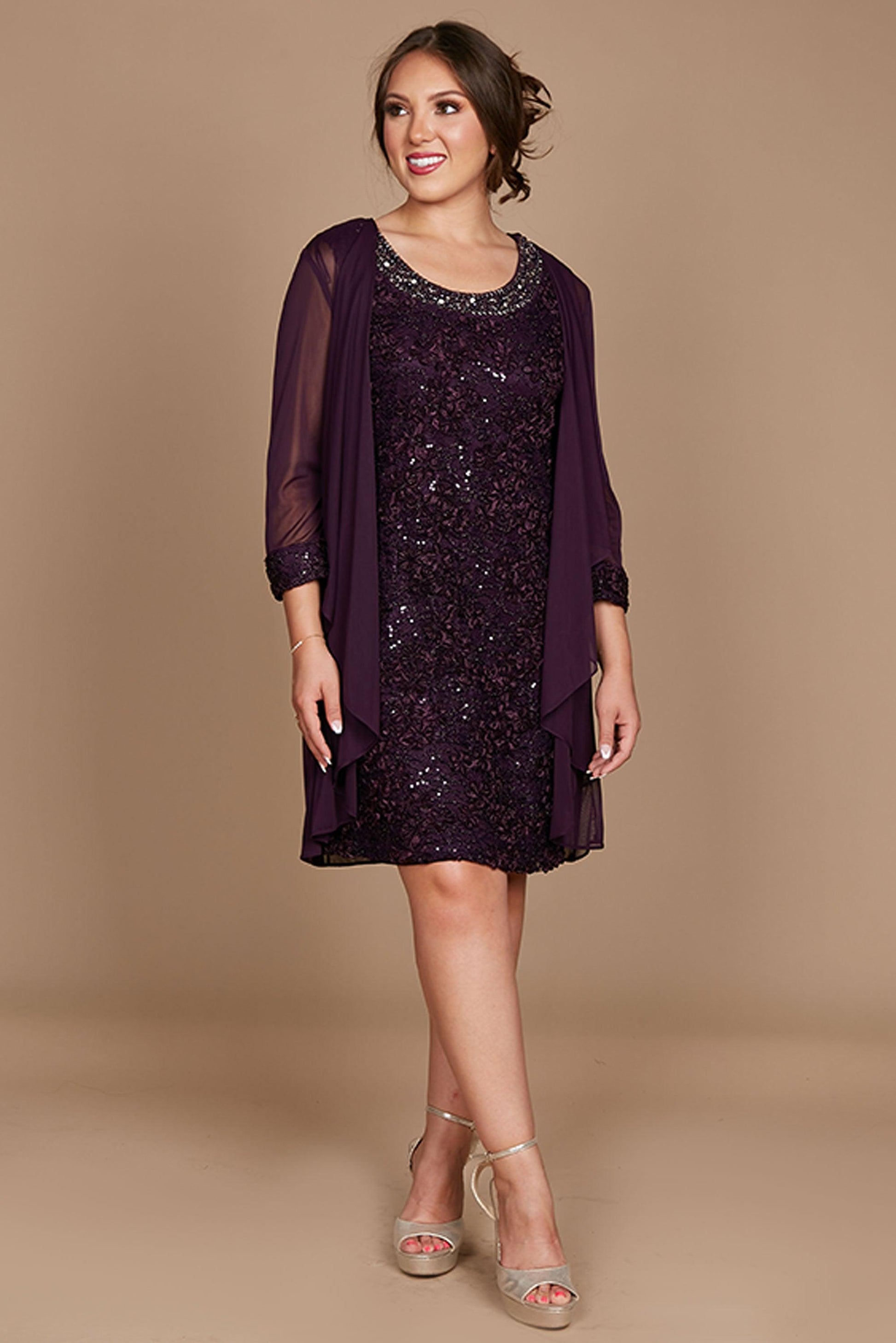 R&M Richards 7078W Mother Of The Bride Plus Size Short Dress