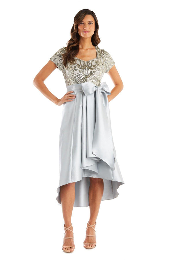 Beaded Bodice Short Sleeve Dress High Low R&M Richards 7136