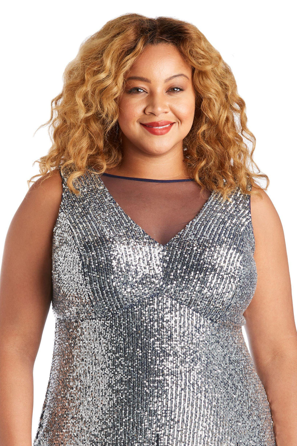 R&M Richards Plus Size Long Beaded Dress 7156W - The Dress Outlet