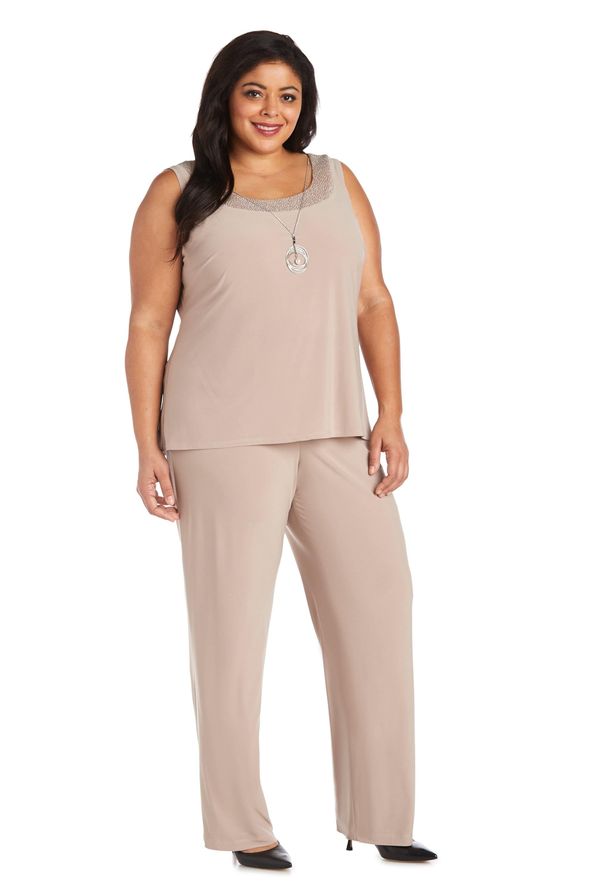 knee length dresses for ladies R&M Richards 7241W Plus Size Formal Pant Suit