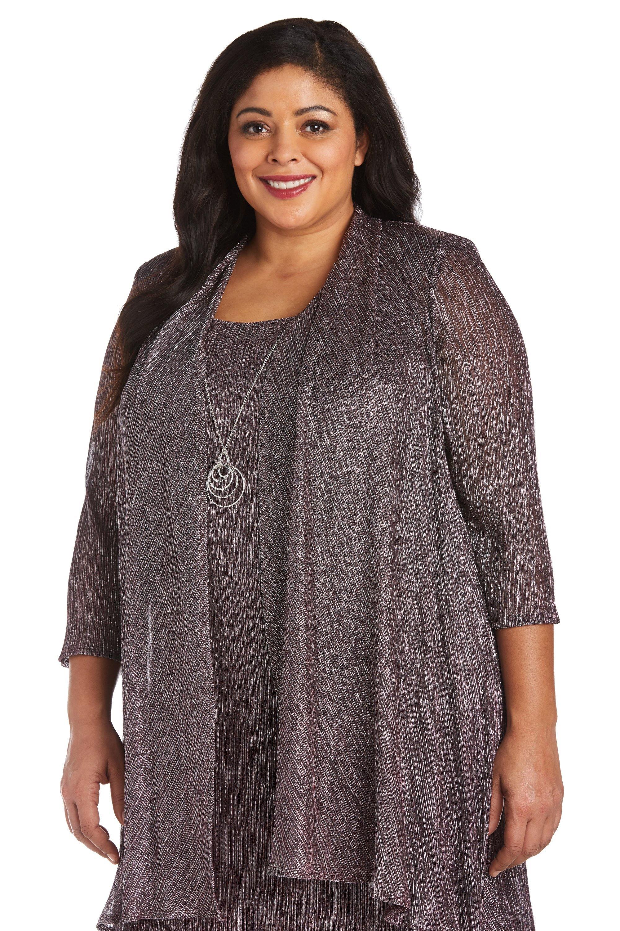 R&M Richards Short Plus Size Metallic Dress 7261W - The Dress Outlet