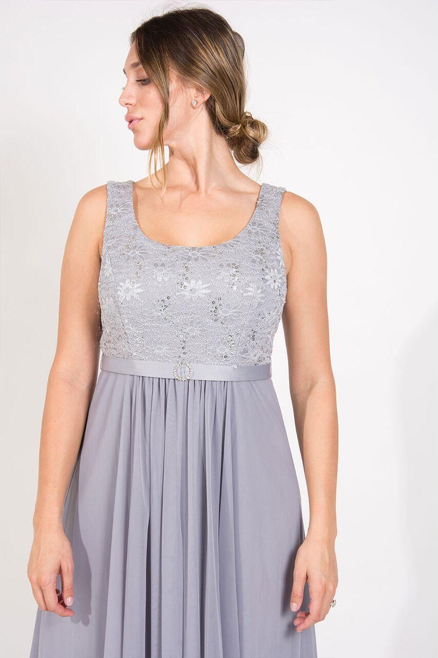 Modern Silver Lace & Satin Bride Mother Dress With Jacket - VQ
