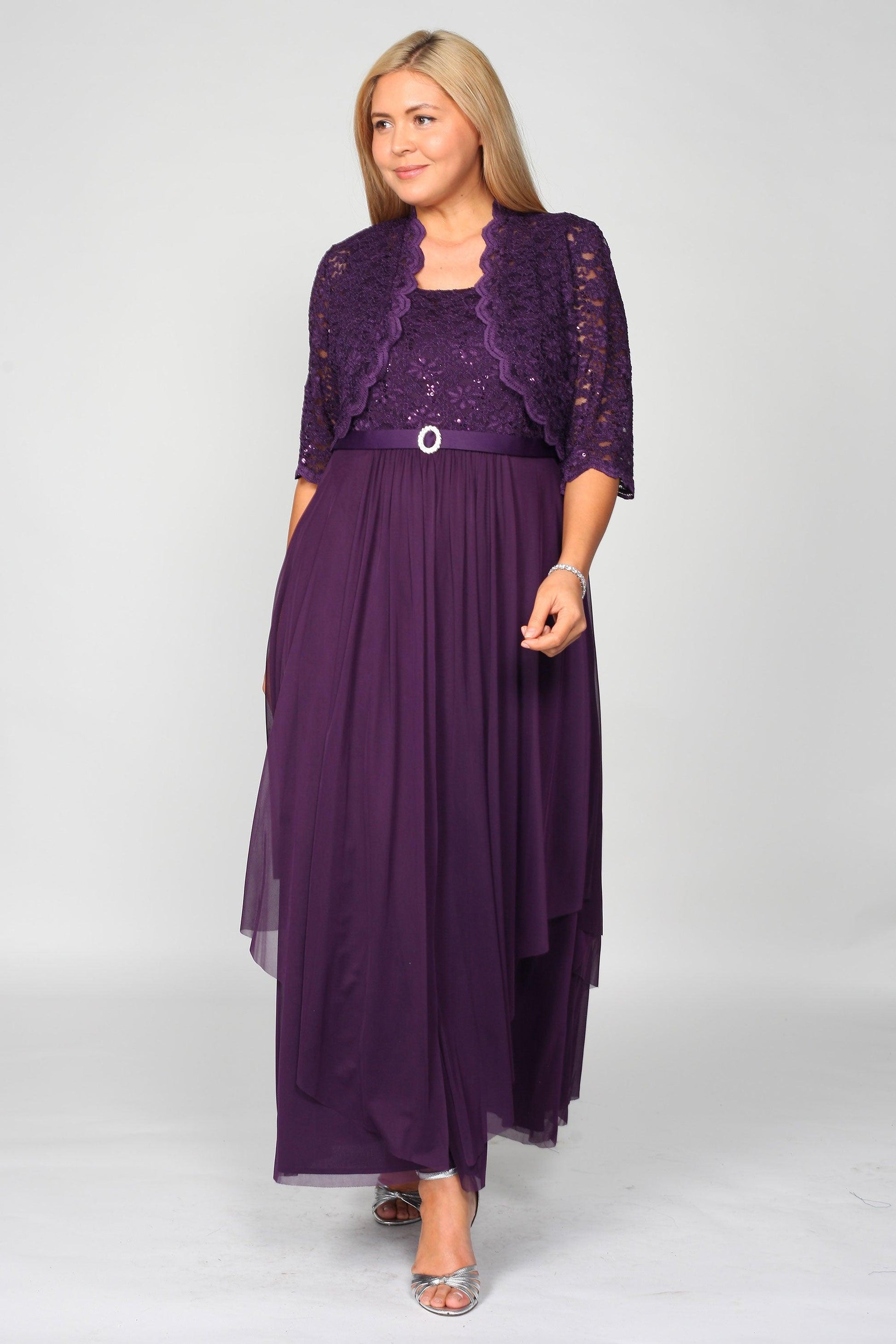 R&M Richards 7300W Plus Size Long Formal Mother of the Bride Jacket Dress