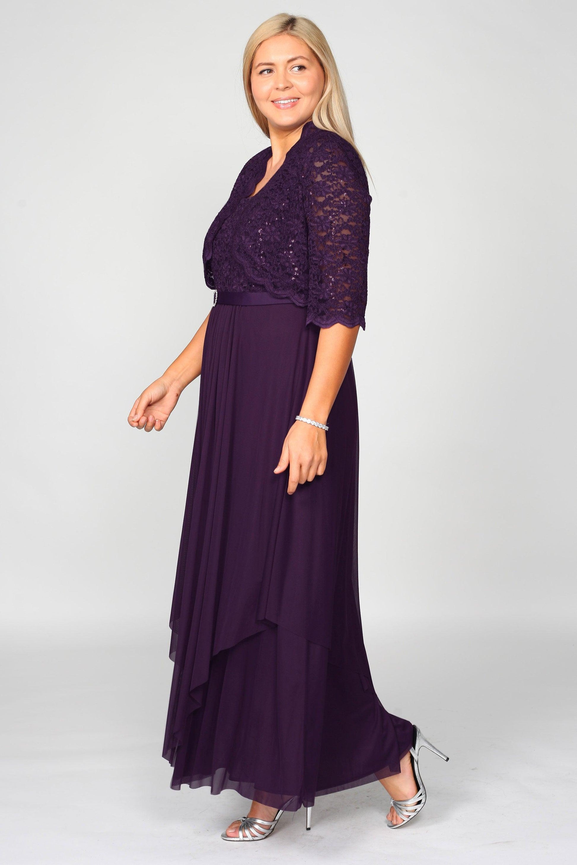 R&M Richards 7300W Plus Size Long Formal Mother of the Bride Jacket Dress
