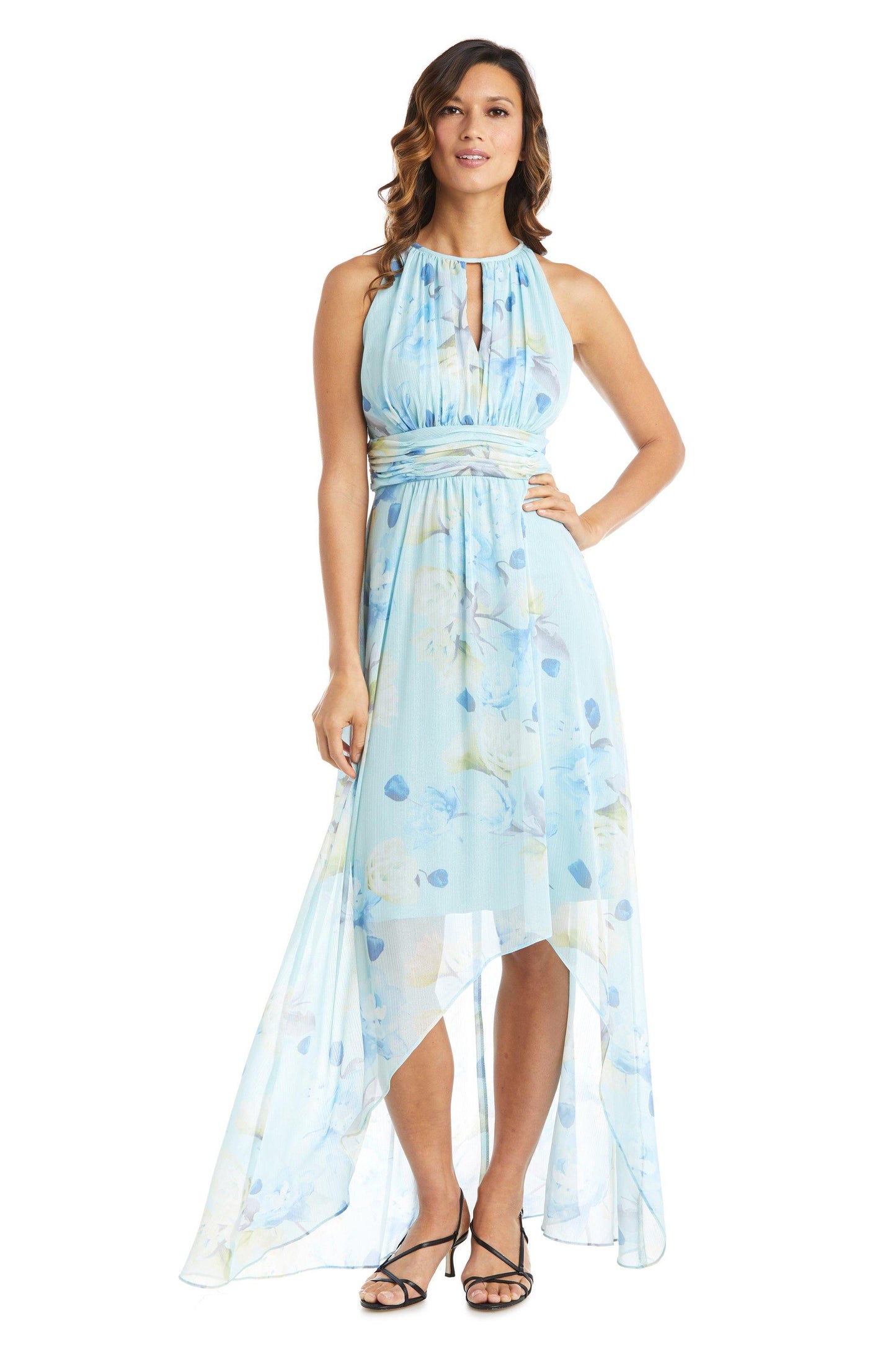 R&M Richards High Low Chiffon Floral Print Gown 7314 - The Dress Outlet