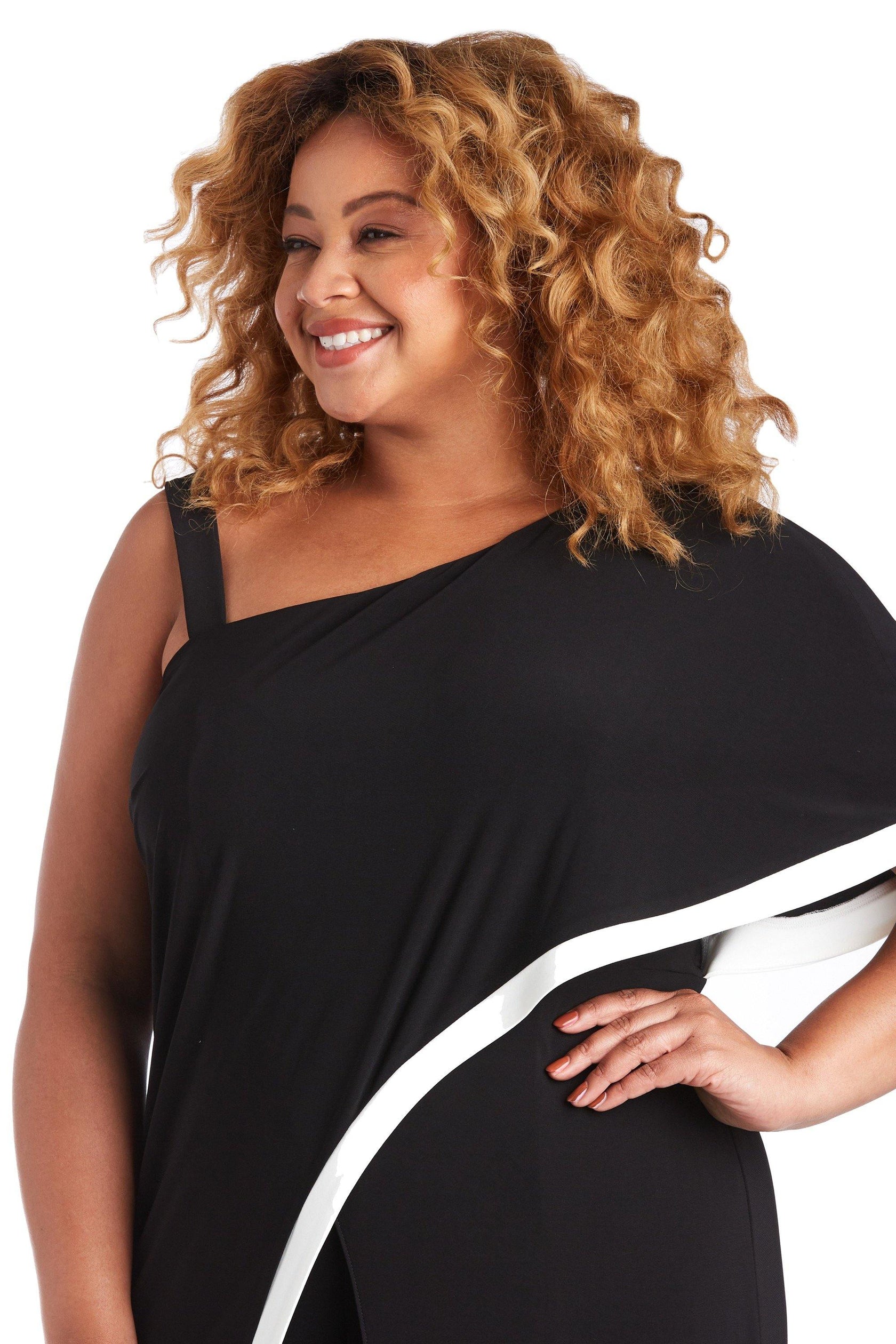 Black/Ivory R&M Richards 7438W Plus Size One Shoulder Jumpsuit for $59. ...