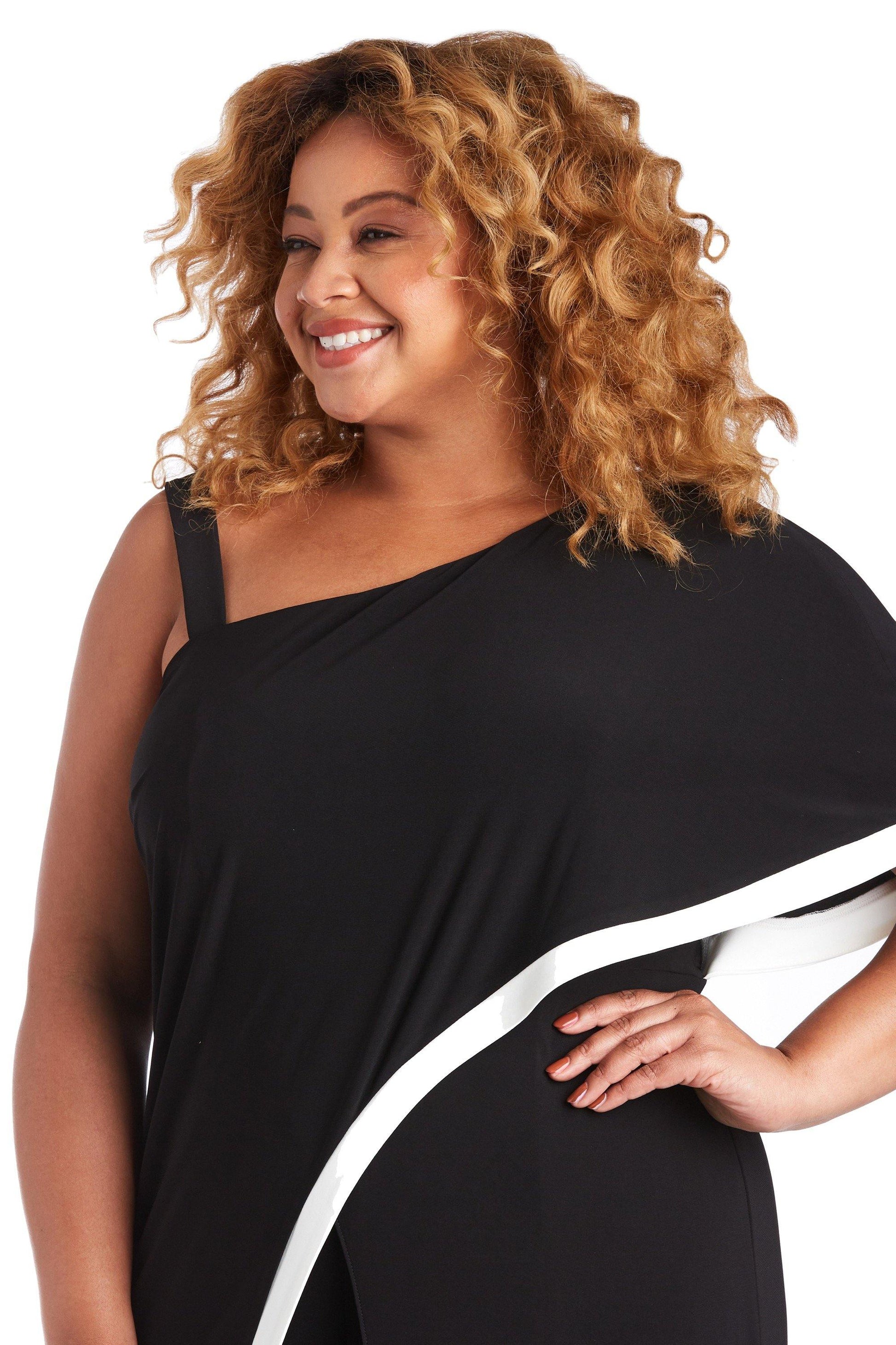 R&M Richards 7438W Plus Size One Shoulder Jumpsuit