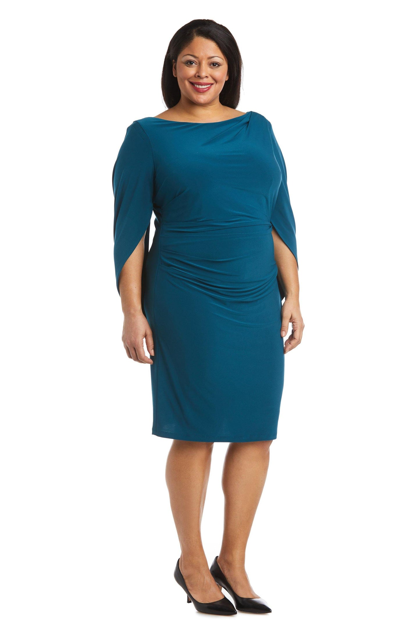 R&M Richards Short Plus Size Drape Sleeve Dress 7461W - The Dress Outlet