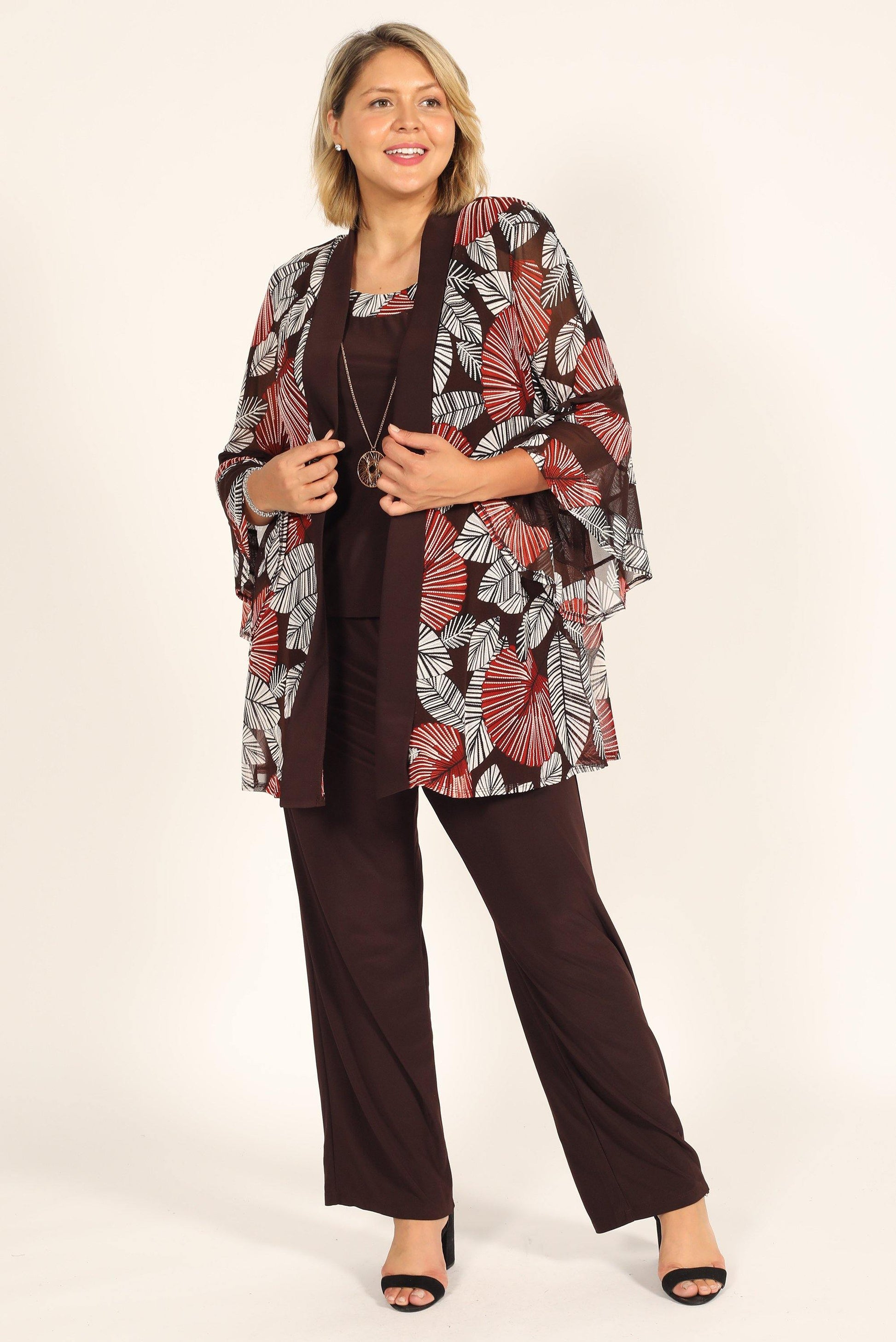 R&M Richards 7496W Plus Size Two Piece Print Pant Suit