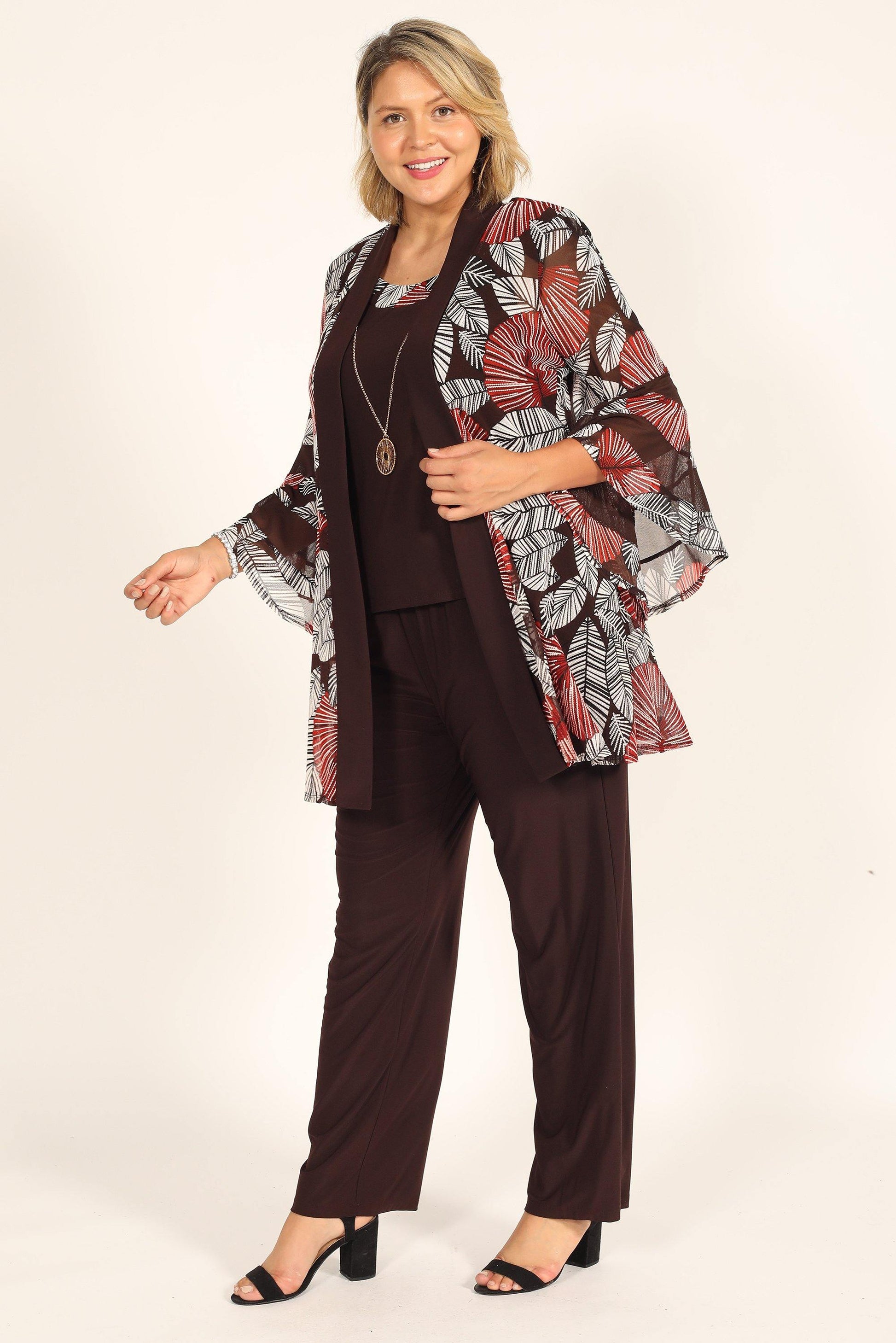 R&M Richards 7496W Plus Size Two Piece Print Pant Suit