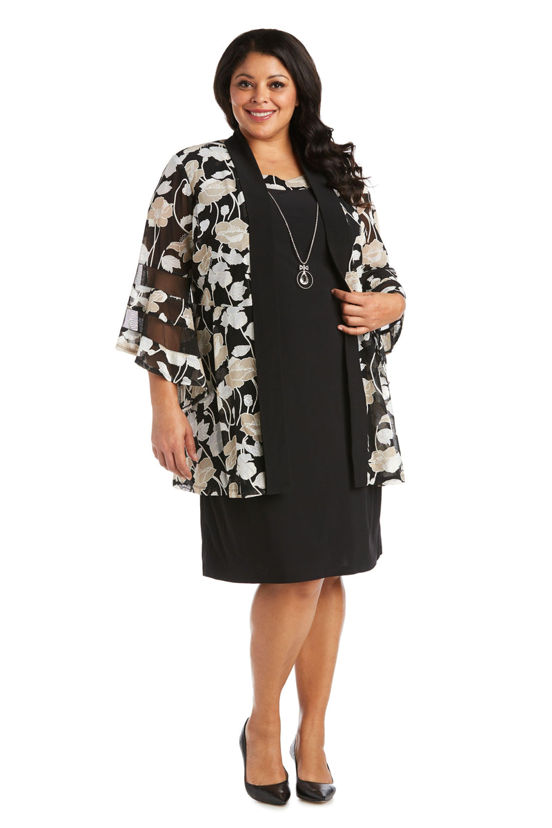 R&M Richards Short Plus Size Print Jacket Dress 7509W - The Dress Outlet