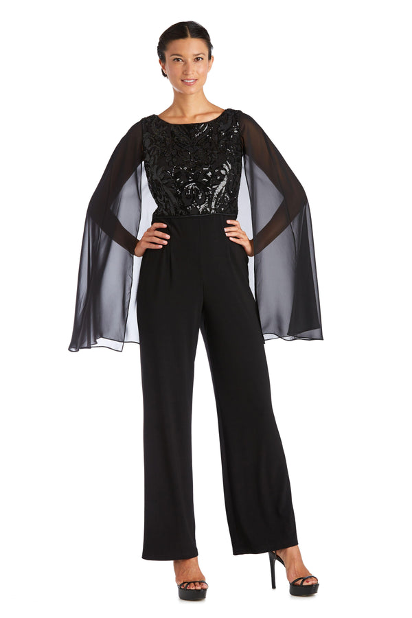 Formal Capelet Jumpsuit Sequin Tulle Overlay R&M Richards 7539