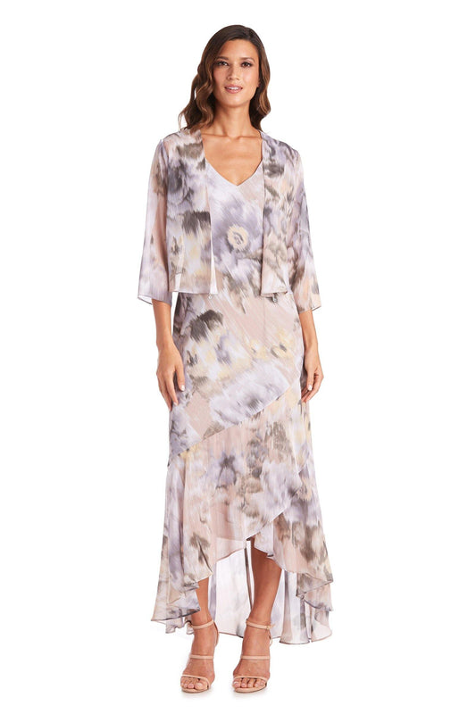 R&M Richards High Low Printed Jacket Dress 7736 - The Dress Outlet