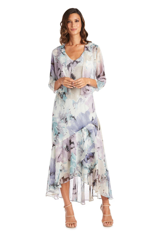 R&M Richards High Low Printed Jacket Dress 7763 - The Dress Outlet